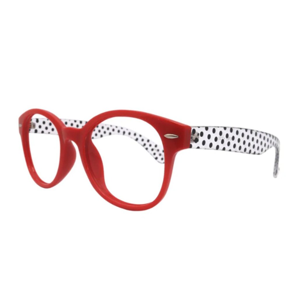 Retro Dots Prescription Strength Reading Glasses | Red with Transparent Temple
